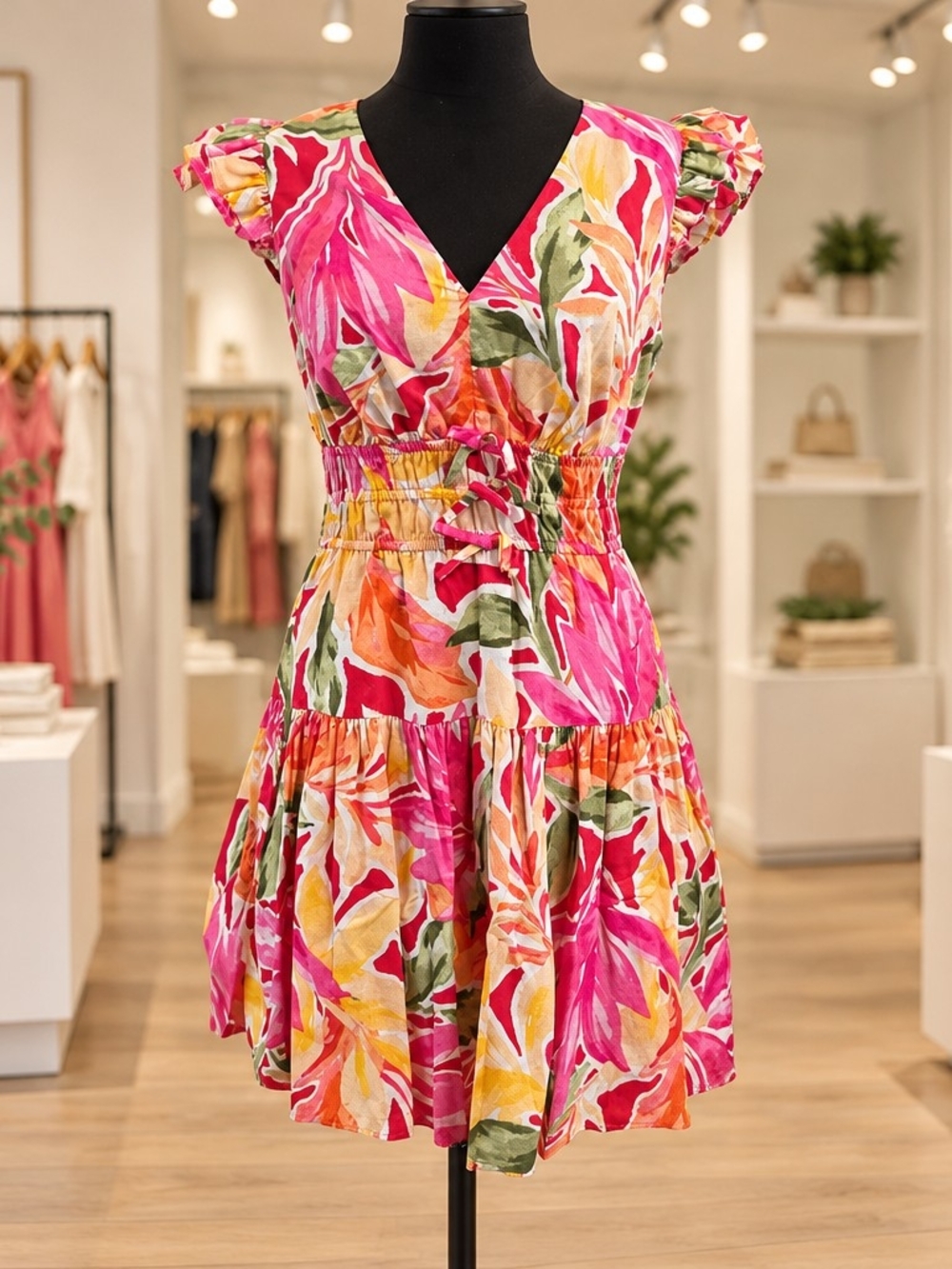Vince Camuto Tropical Floral Mini Dress Dopamine Resortcore Size 6P